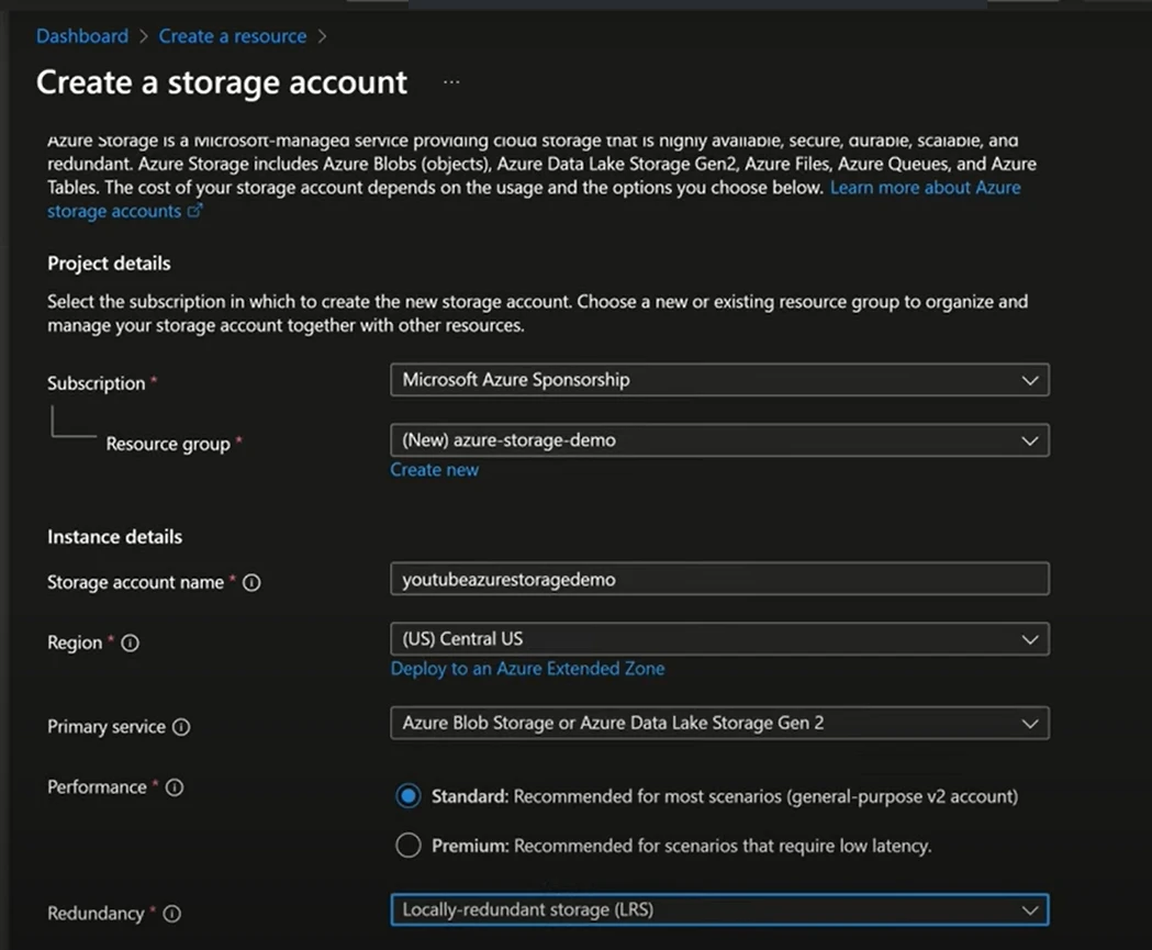 Intro Azure Storage Csharp 1 related to Creating the Azure Storage Account